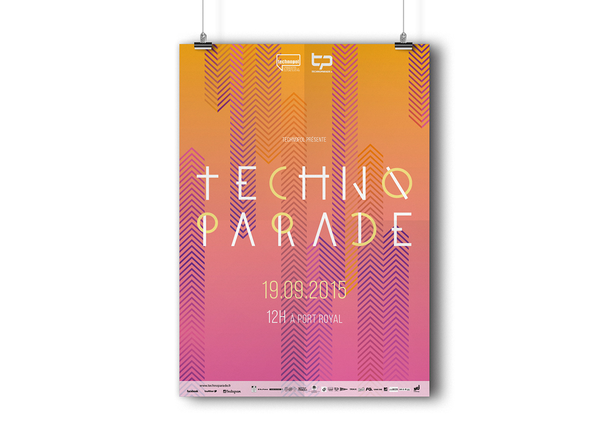 techno parade affiche poster orange pink lines