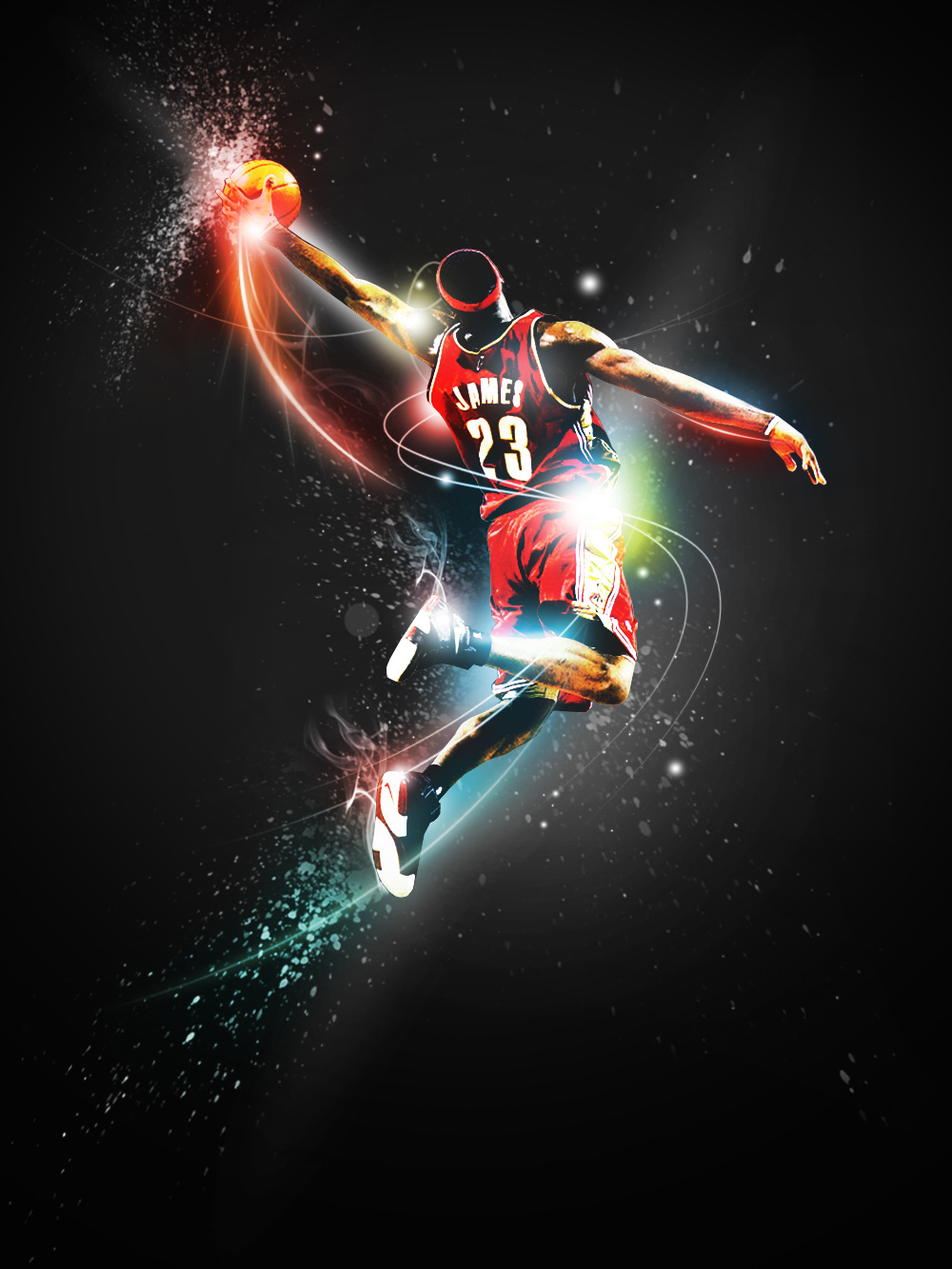 LeBron LeBron James basketball sports NBA Cleveland cavaliers ohio leap king colors colorful flow action DUNK jump