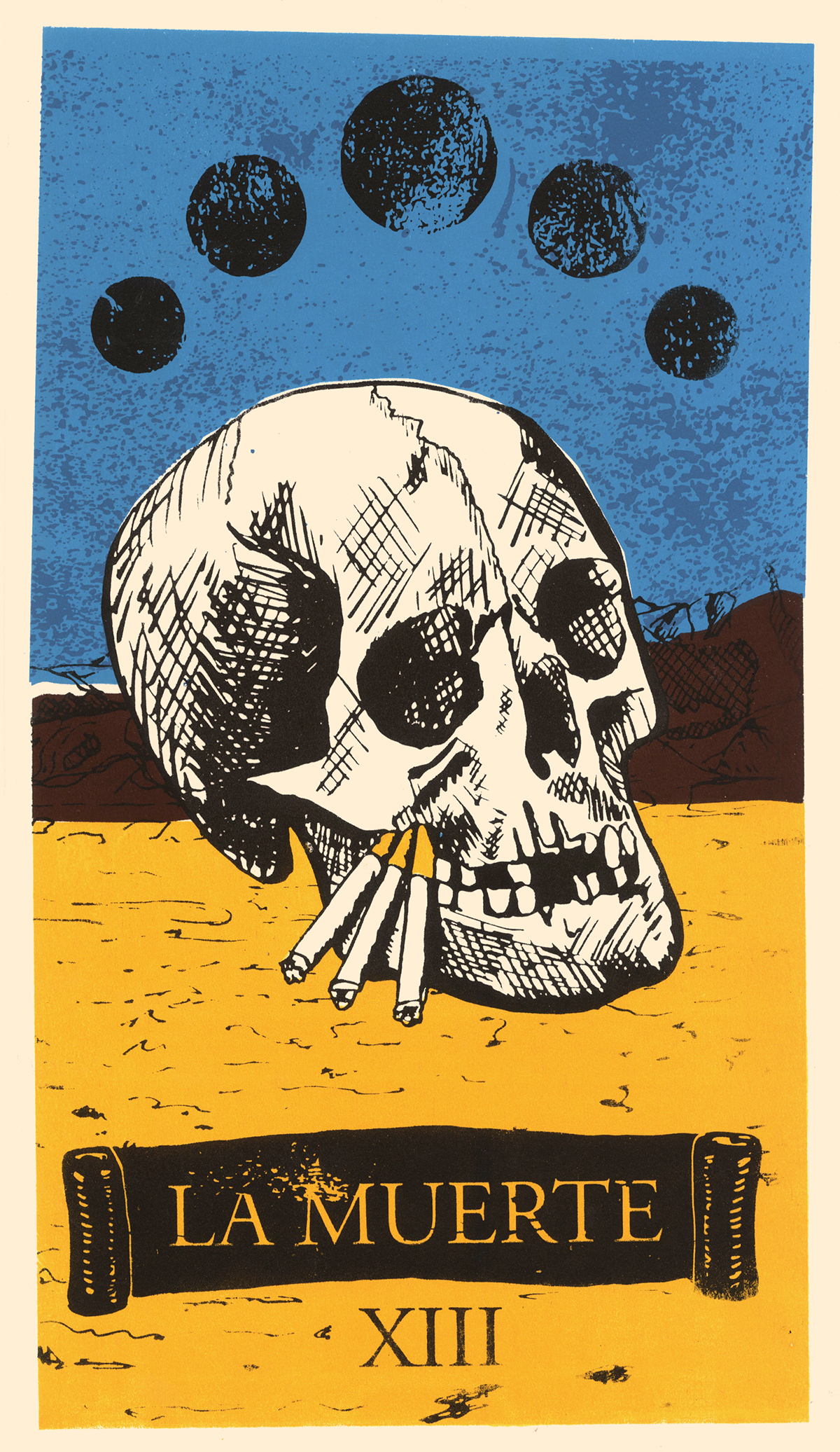 printmaking silkscreen screen print Tartot Card tartot death skull moon Transition print Poster Design card design