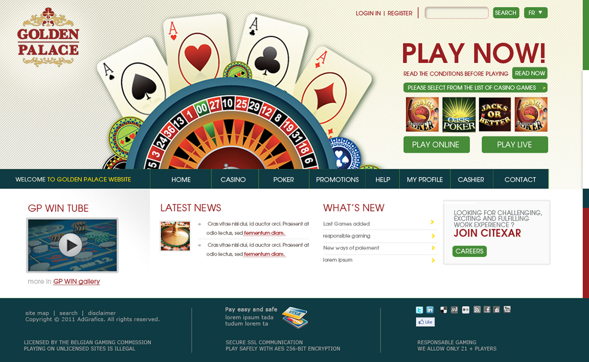 Gaming game Golden Palace design Poker online branding 