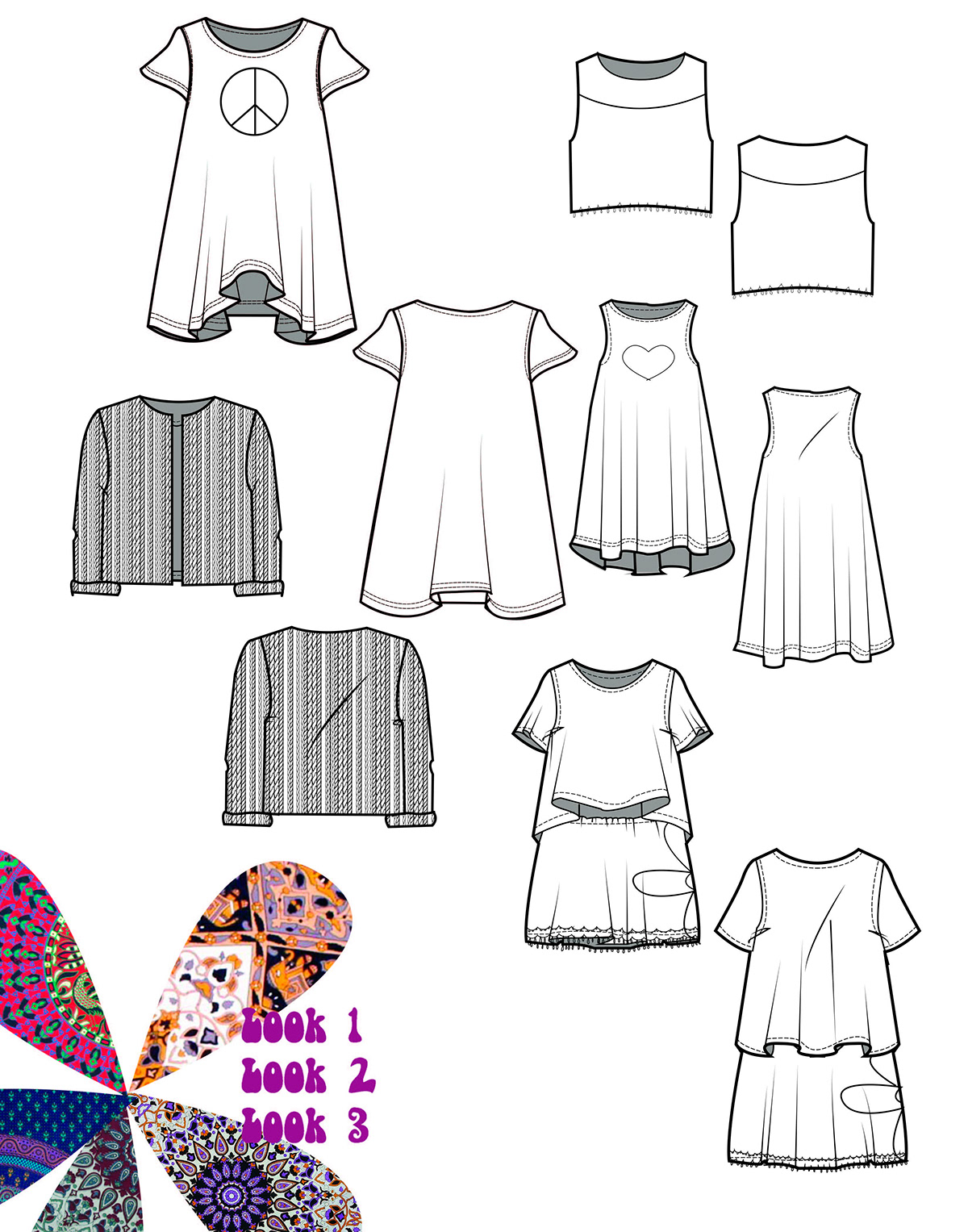fashion design mood board Flats Technical Drawings kidswear Childrenswear monica frontanes