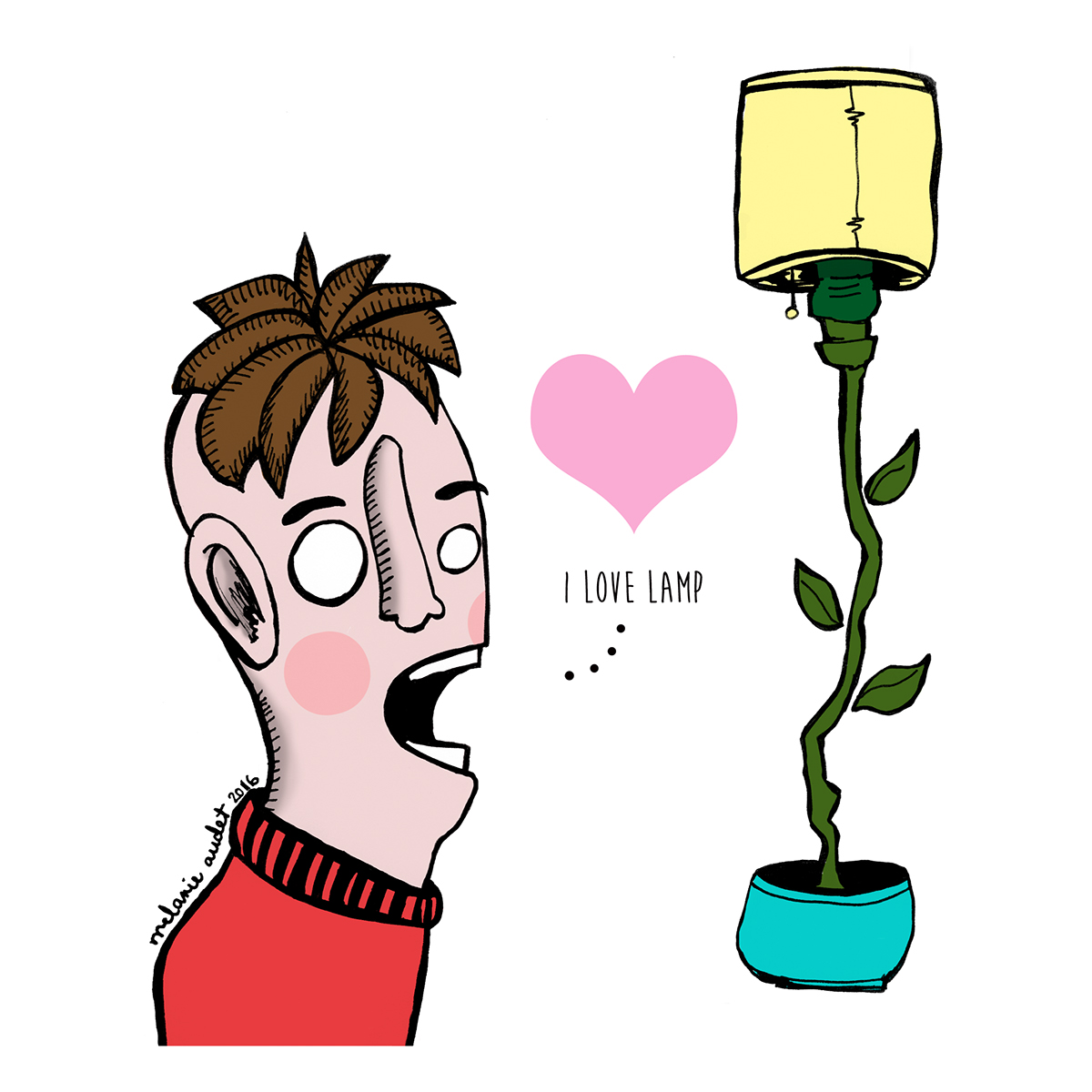 man Lamp i love lamp heart sketch pen and ink Photoshop Paint