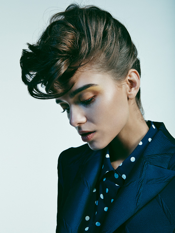 editorial sneaky mag shoot studio suits androgynous styling  makeup hair fashion shoot female