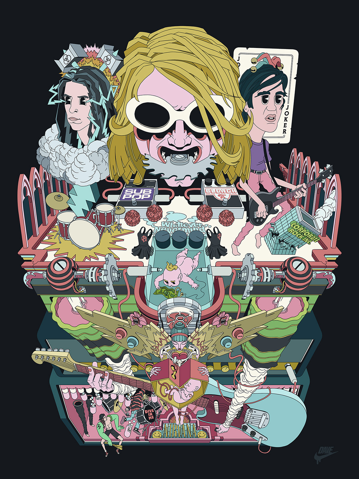 adobe illustrator dave arcade Dave Grohl kurt cobain Line Work nirvana nirvana band nirvana poster poster wacom tablet 
