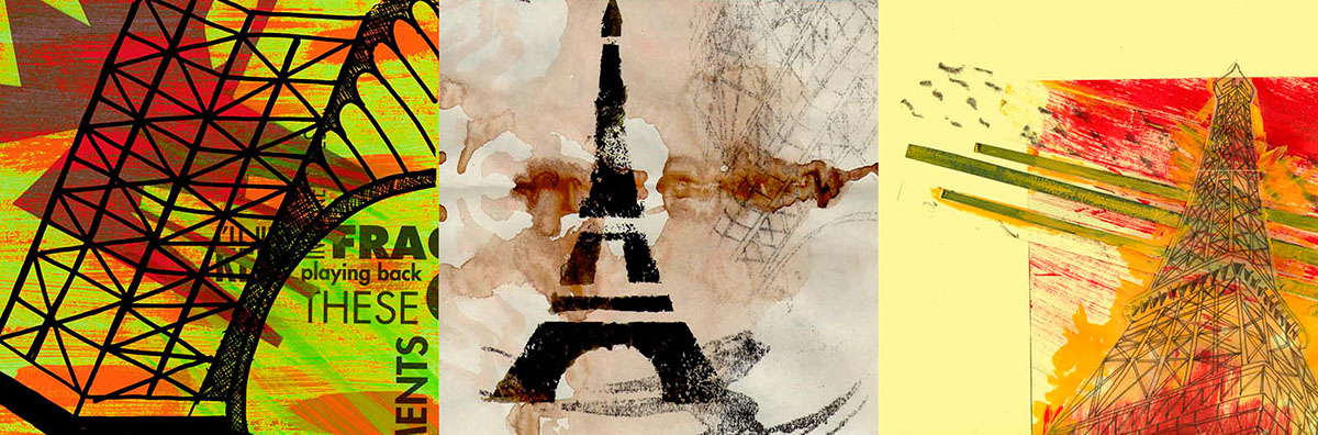 Torre Eiffel stylograph synthesis freehand watercolor greaseproof paper