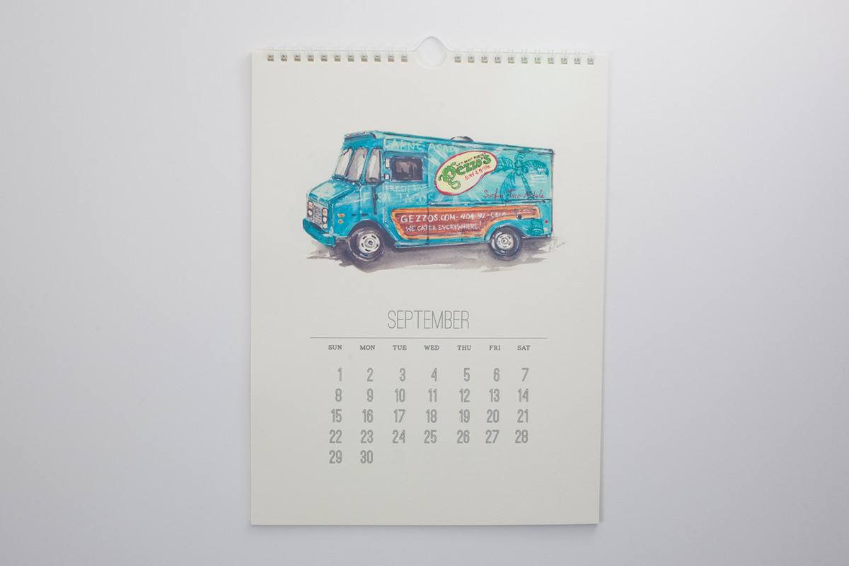 calendar 2013 calendar Food Trucks food trucks illustration Food  watercolor illustration art bright colors Playful minimal design