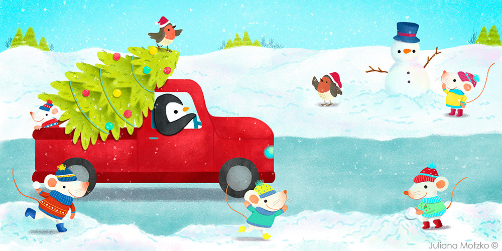 Christmas seasonal Santa Claus reindeer animals cute ILLUSTRATION  children's book holidays Holidays Season