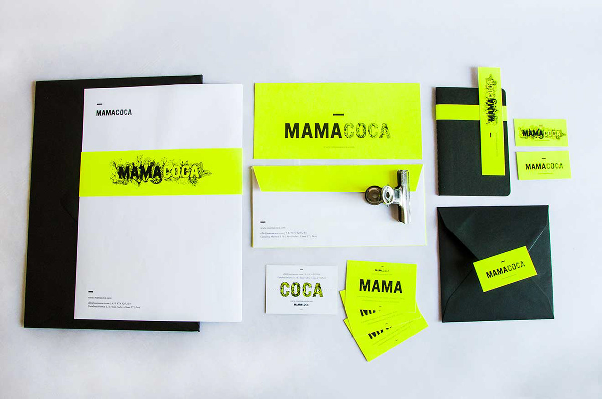 mamacoca cocamama fluo floral type Illustrative contrasted black print Stationery identity