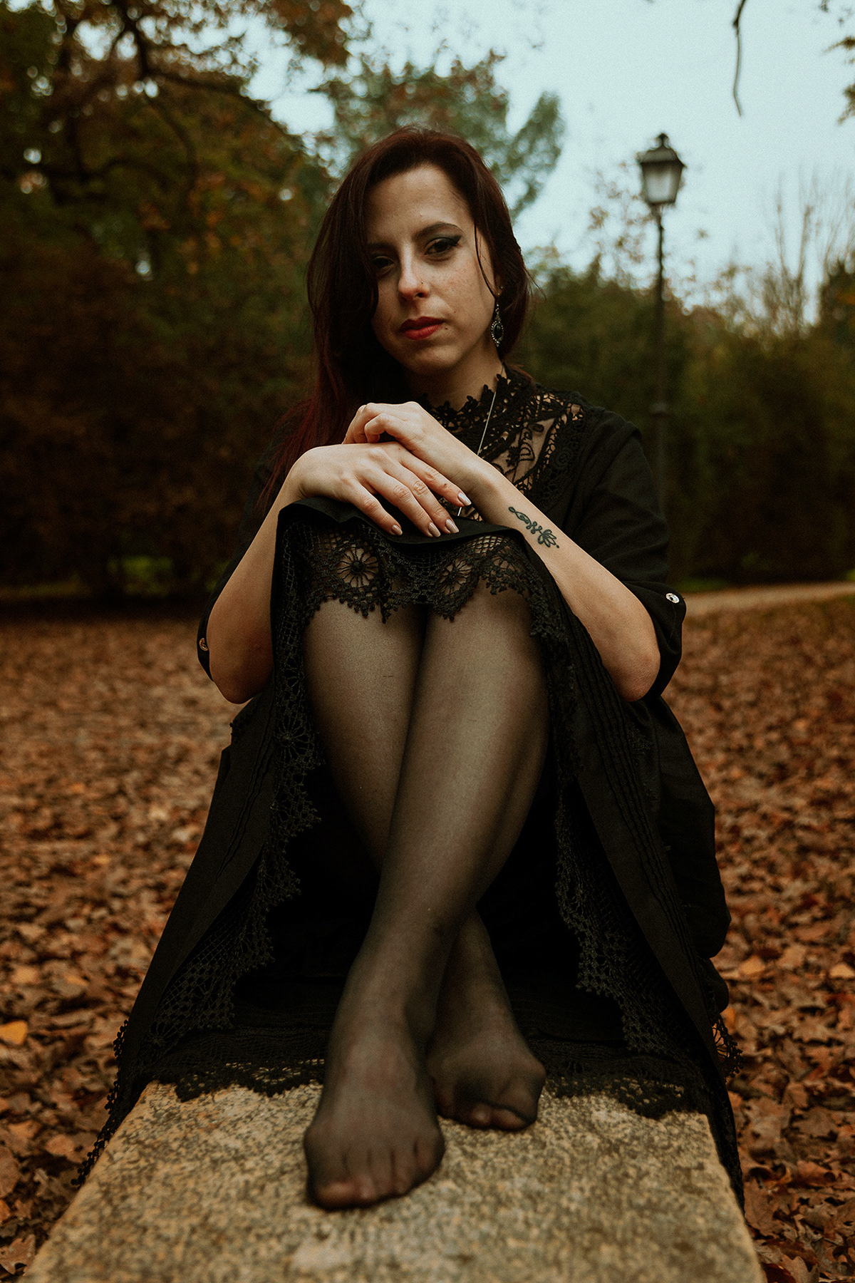 autumn brunette dress Fall gothic model Outdoor portrait Style woman
