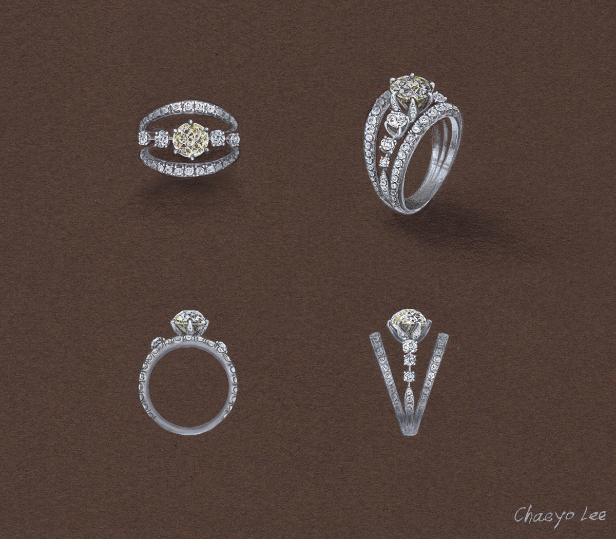 jewelry fine jewelry diamonds bridal color stone hand drawn handsketch jewerly design gouache jewelry rendering jewelry manufacturing
