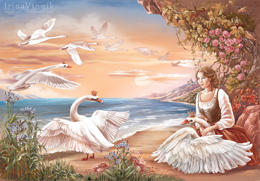 fairy tale andersen children book mermaid swan elfin flower bird animal duckling