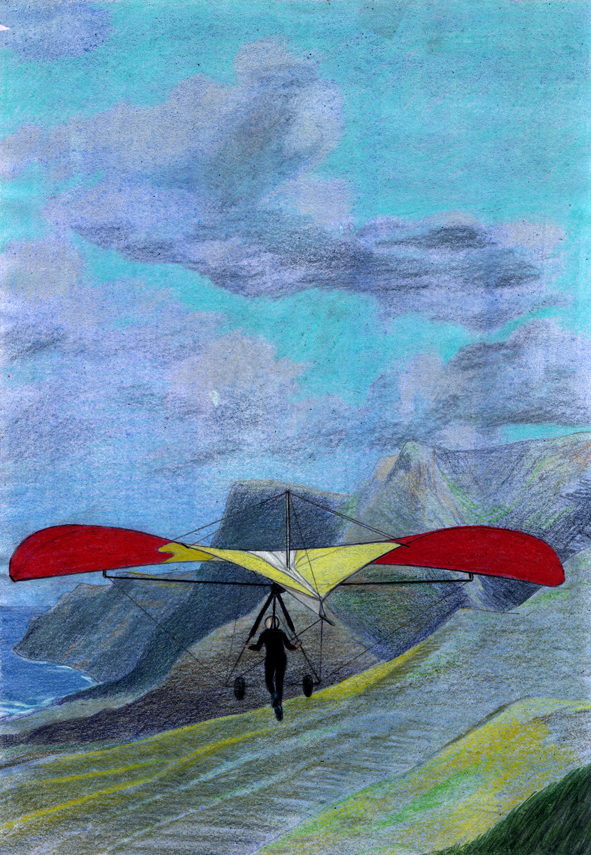 atlantic challenge colored pencils Drawing  Flying hang gliding  ILLUSTRATION  movement movement drawing sport Sport drawing