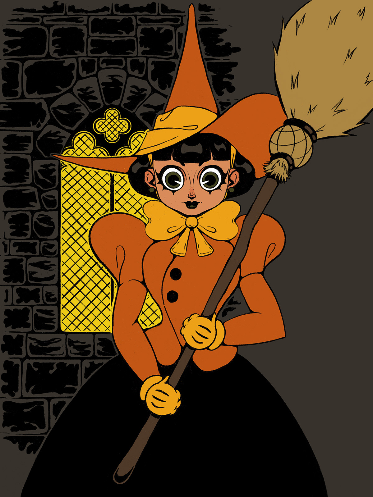 cartoon witch rubberhose Cuphead Halloween art process spooky creepy Magic   Broom