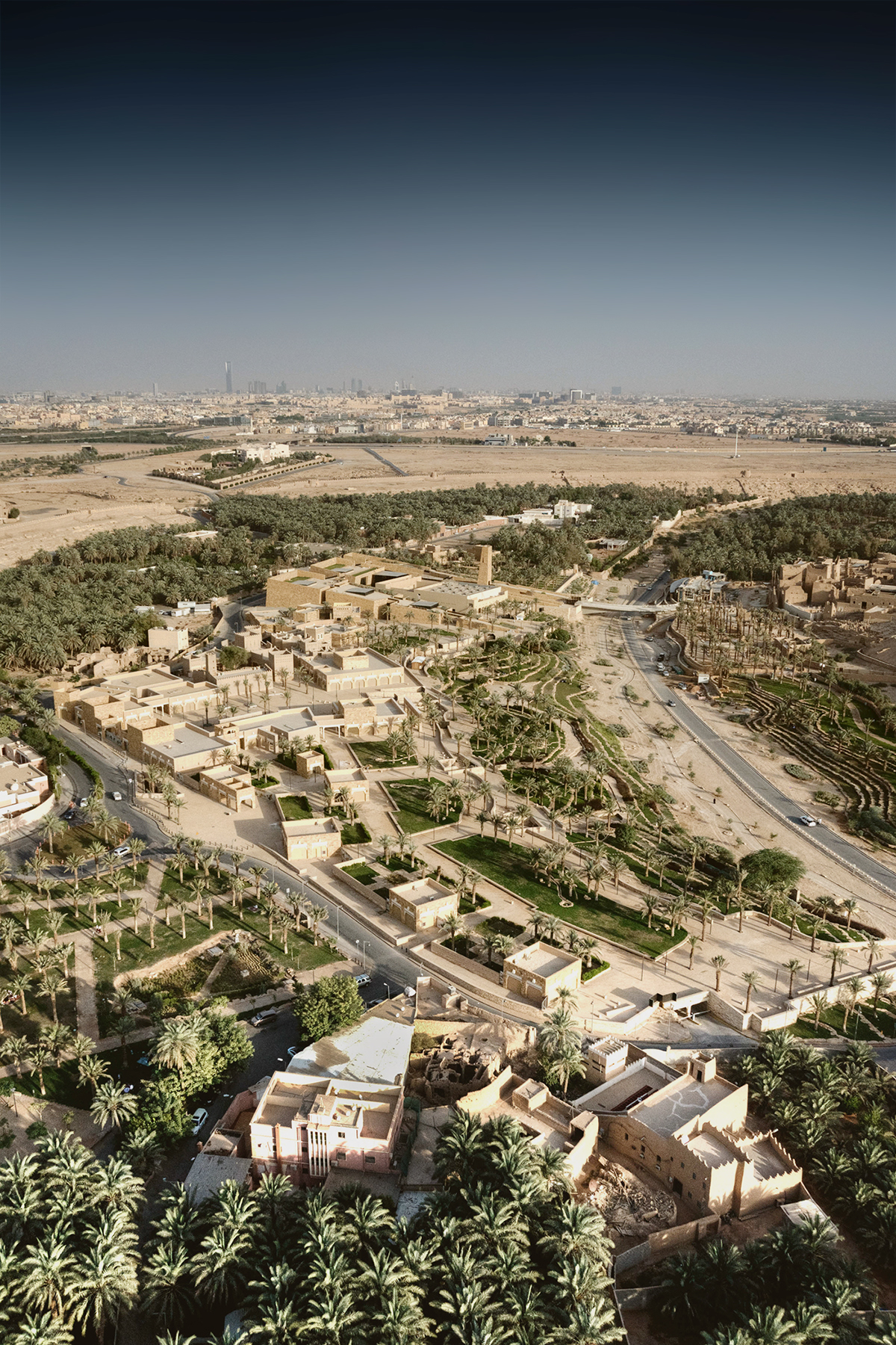 riyadh KSA ADA aerial view KAFD skyline Kingdom Towe Majdoul Tower construction As Salam Park Landscape Ad Diriiyah King Abdul Aziz road