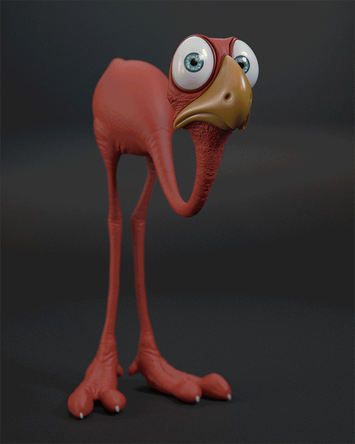 cartoon Character stylized bird ostrich personagem funny feather Fur Xgen
