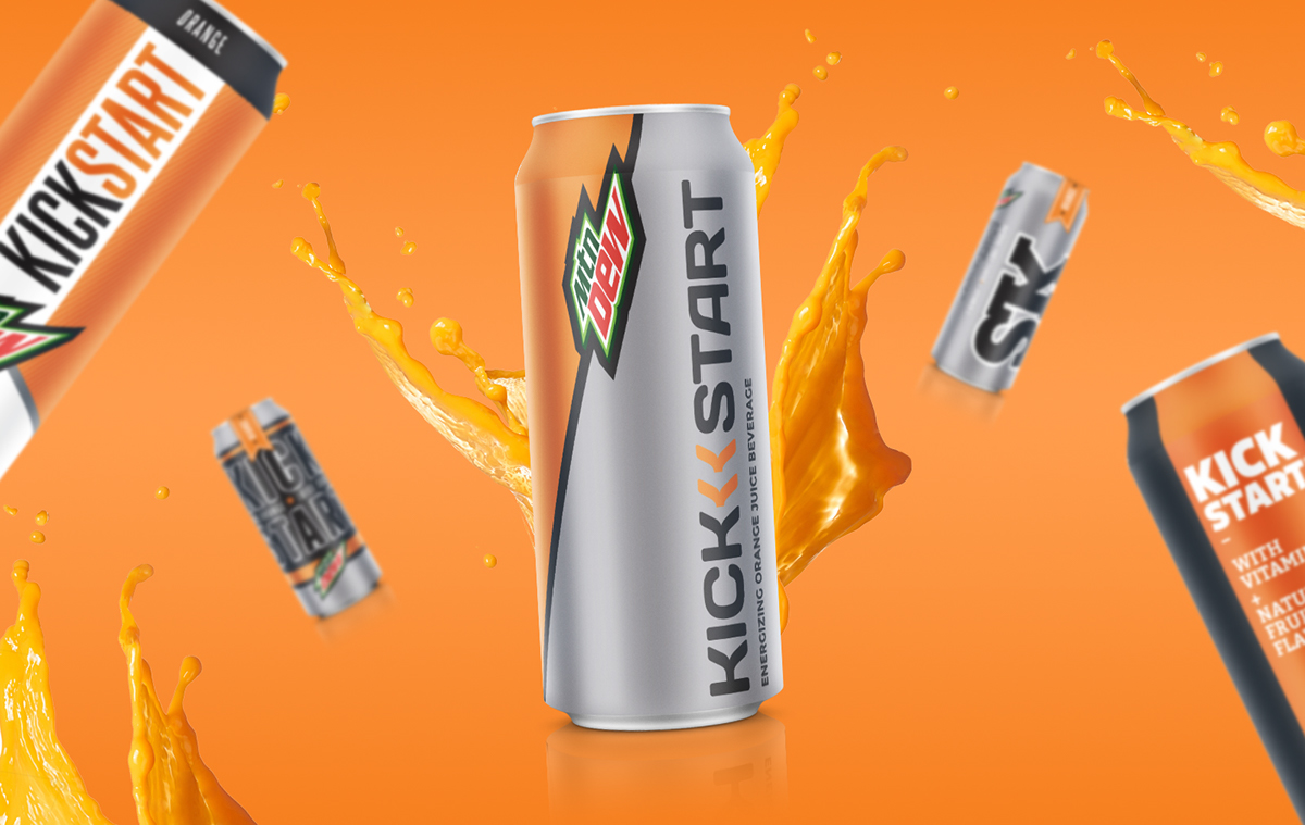 kickstart pepsico cans can pop soda energy drink logo