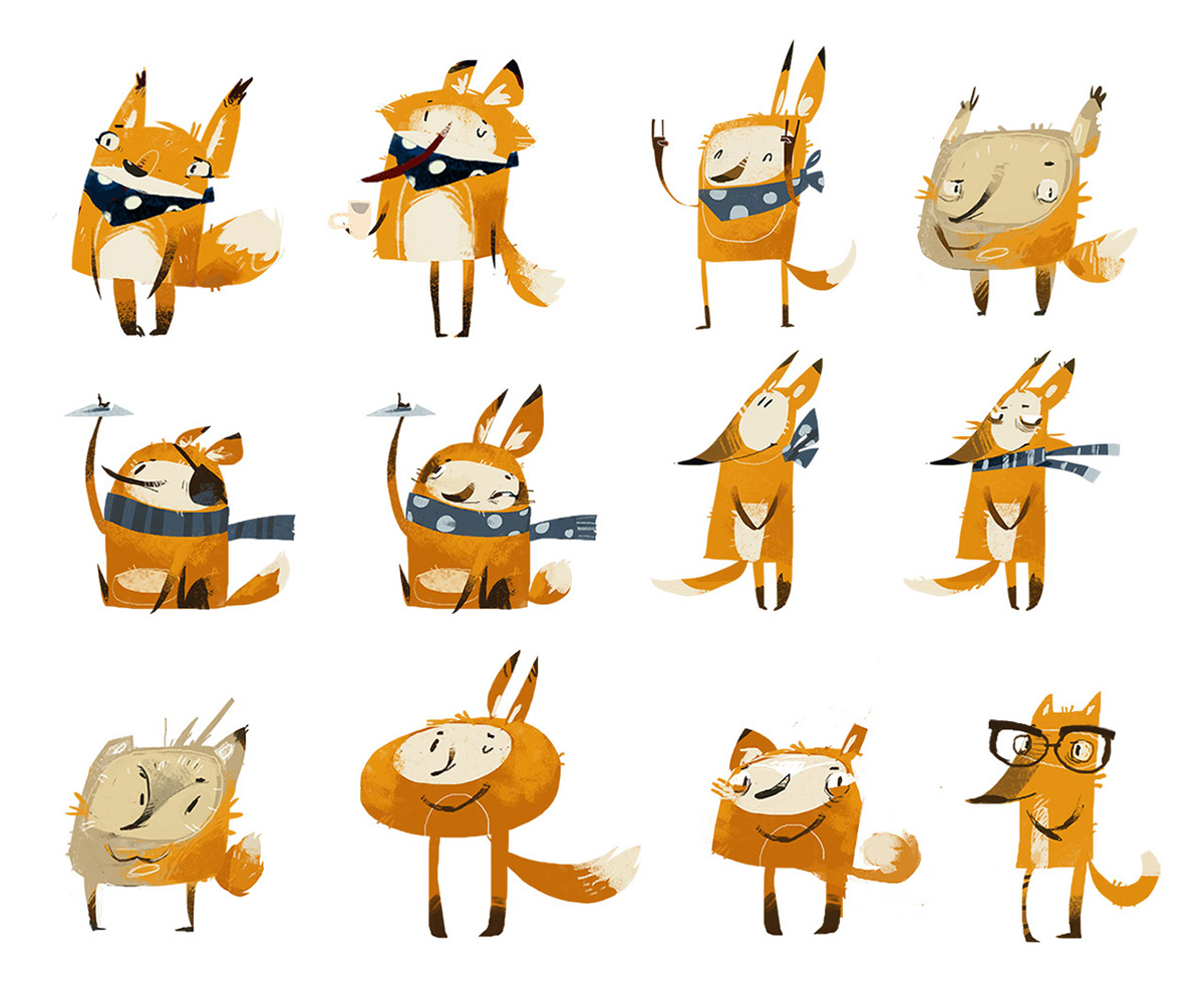 illustrtion art viber stickers FOX charcter cute red tea emotion 2D design phone app