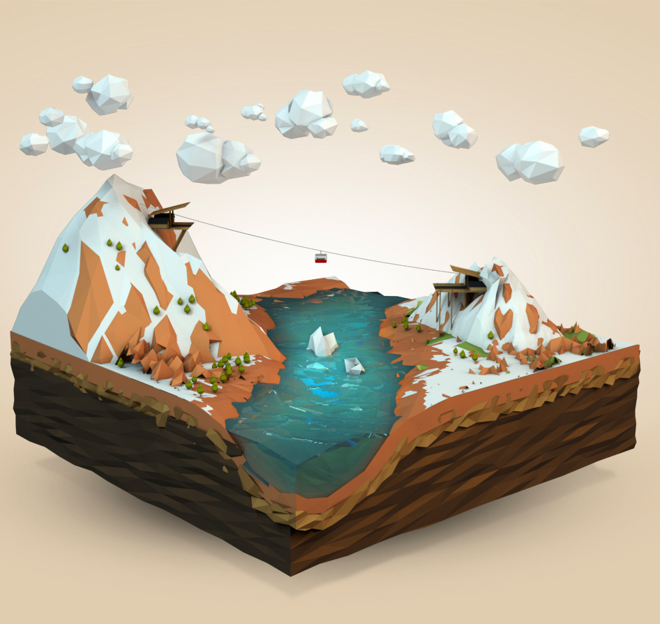 mountains Scenes lowpoly LOW poly Render snow snowboard Holiday 3D  cinema4d Colourful  simply Ski