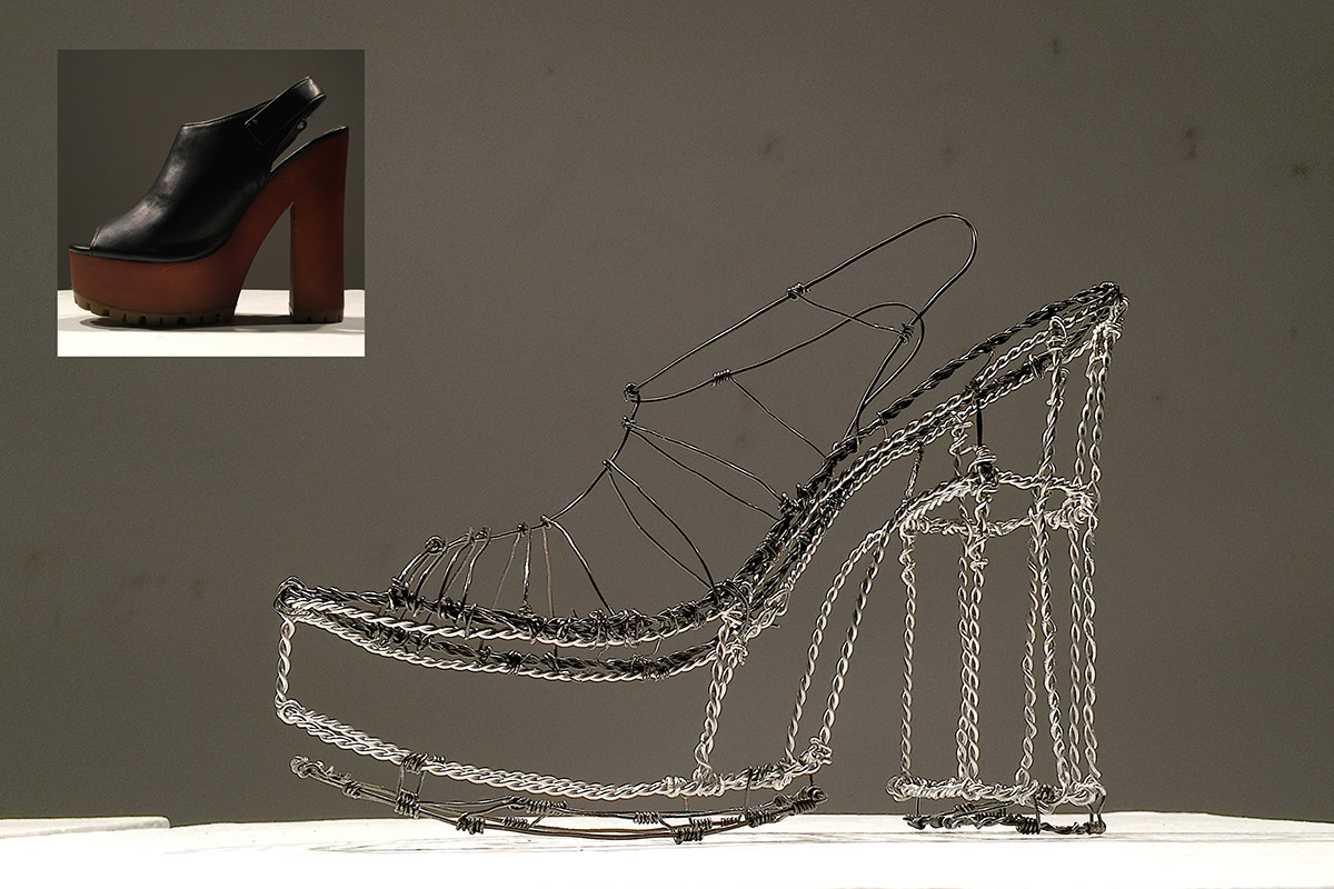 wire sculpture shoe 3D metal