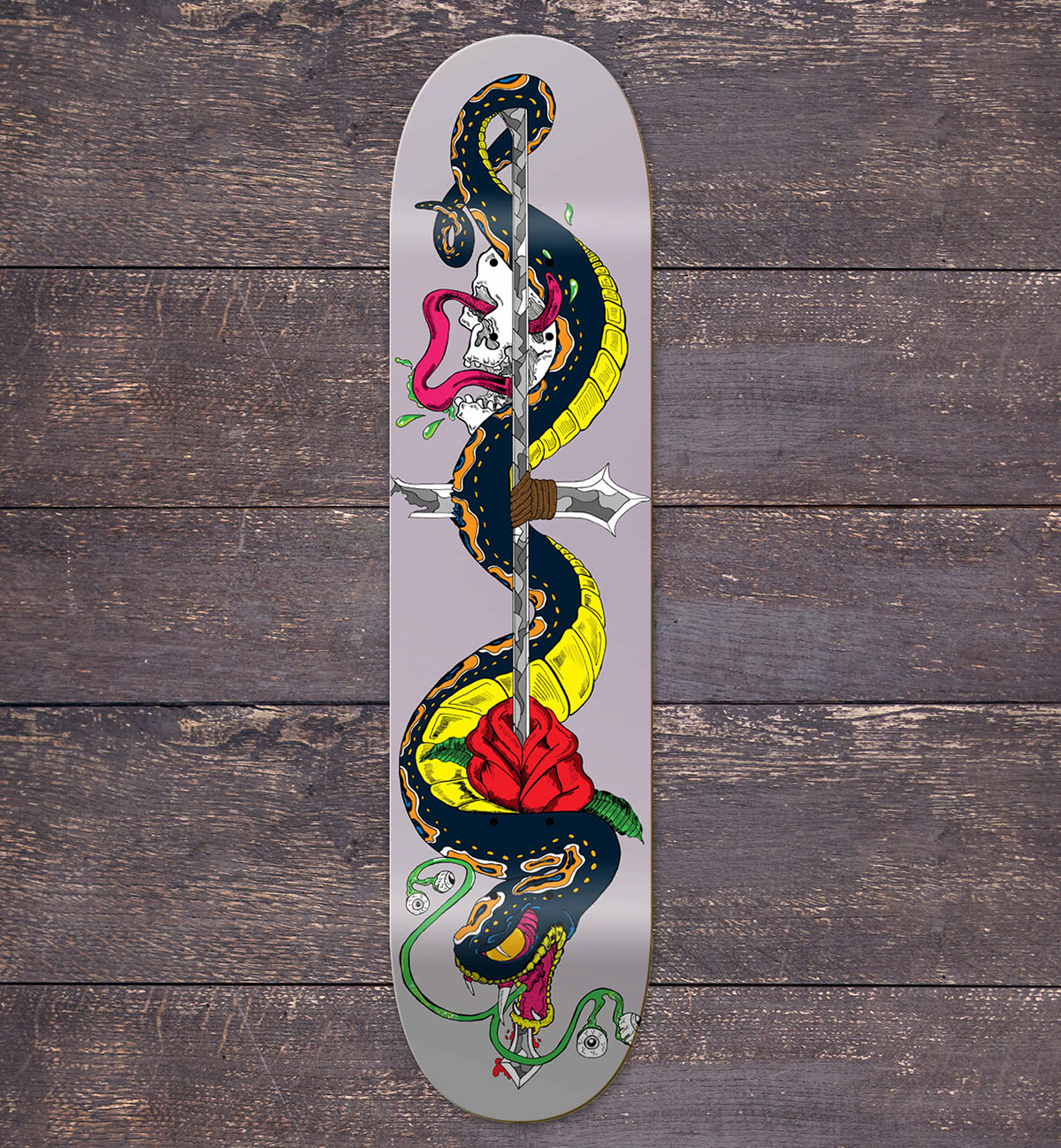 digital illustration skateboard skate Board Skating tattoo Skateboard Illustration digital graphic snake skull rose