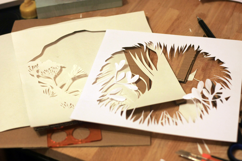 work process rabbit paper-cut art paper