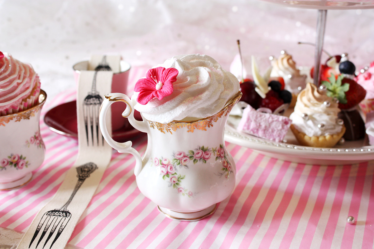 food photography food styling baking cake cupcakes pink high tea decadent