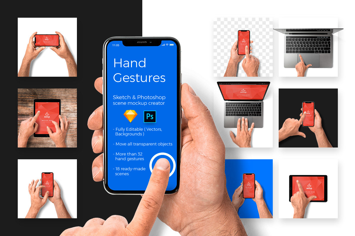 Mockup scene creator hand gesture app gesture tap gesture app scene Generator