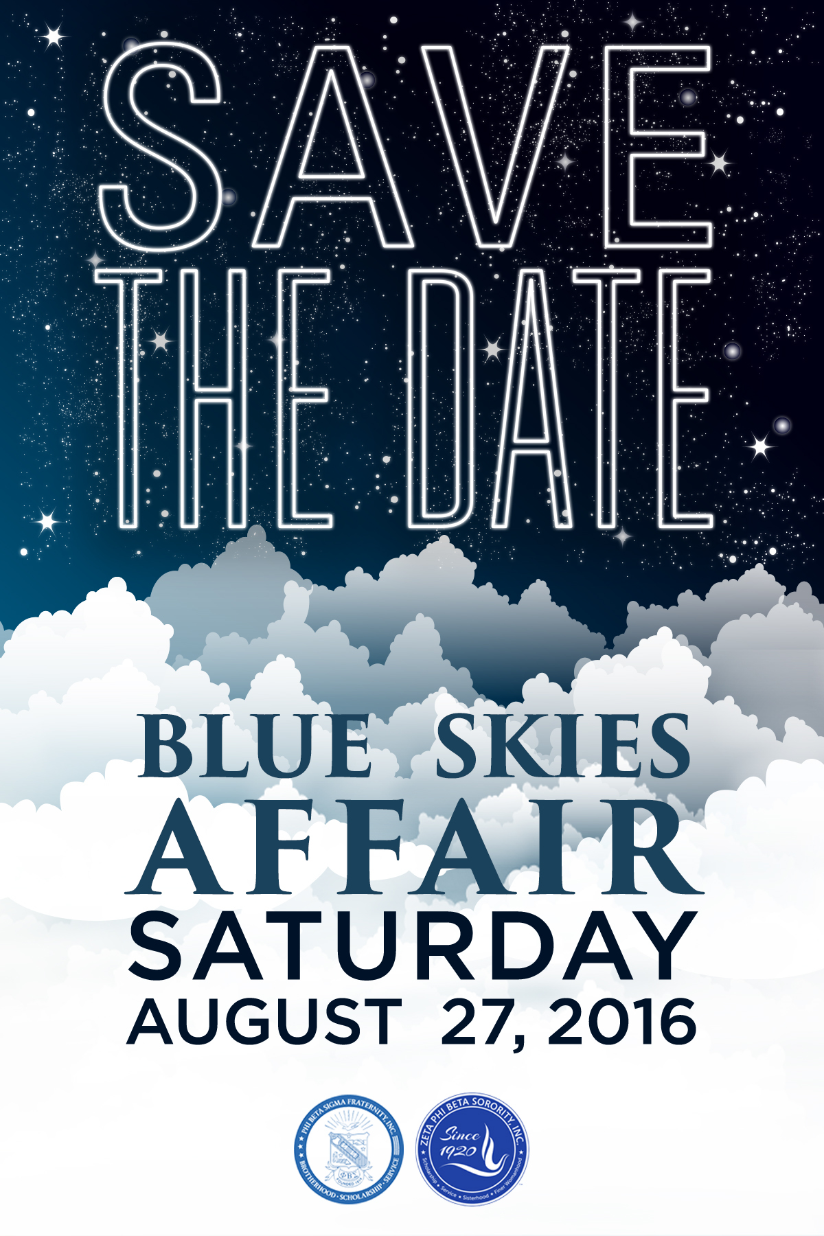 Blue Skies Affair Invitation tickets save the date clouds moon night Invite Set