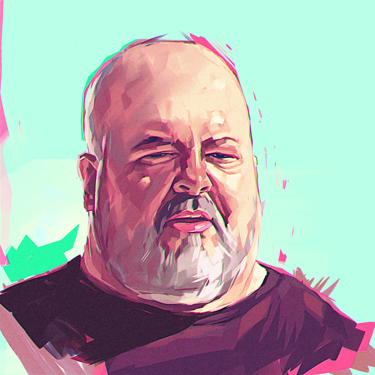 Digital painting of an overweight man