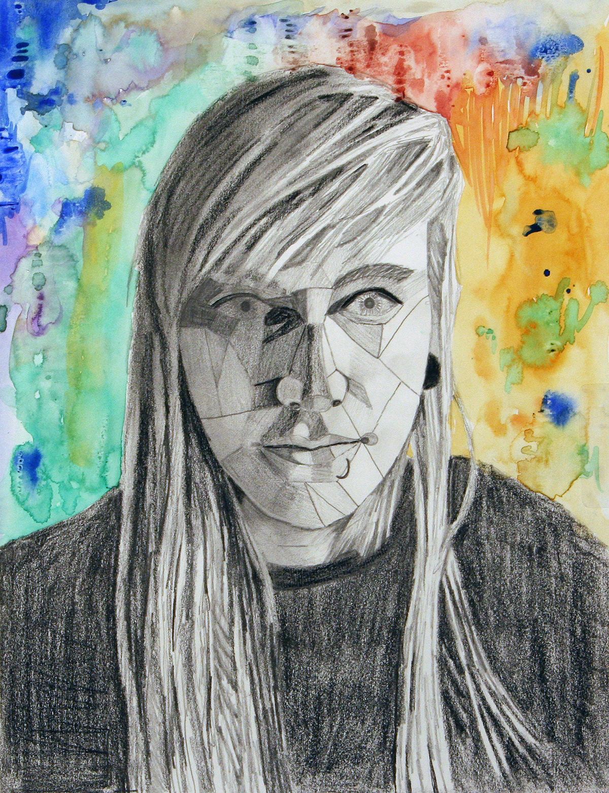 self portrait watercolor graphite conte charcoal Planed Self Portrait Planed Values