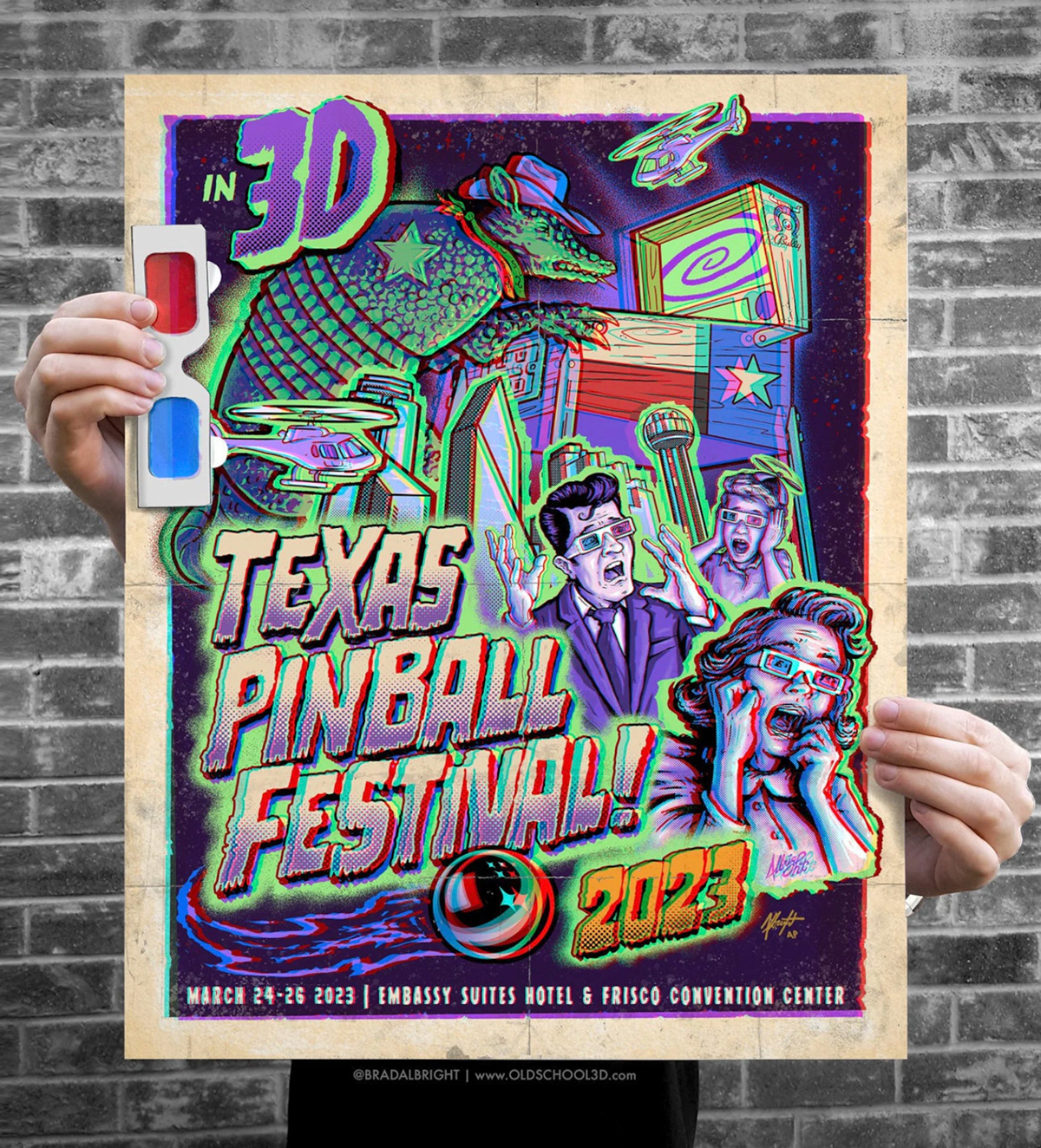 poster anaglyphic stereoscopic pinball pinball machine 3d Poster anaglyph