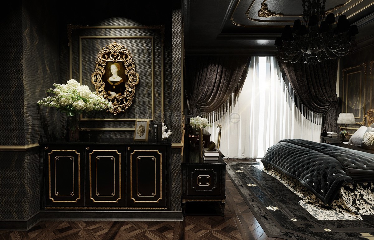 all black classic neo luxury style interior design  apartment