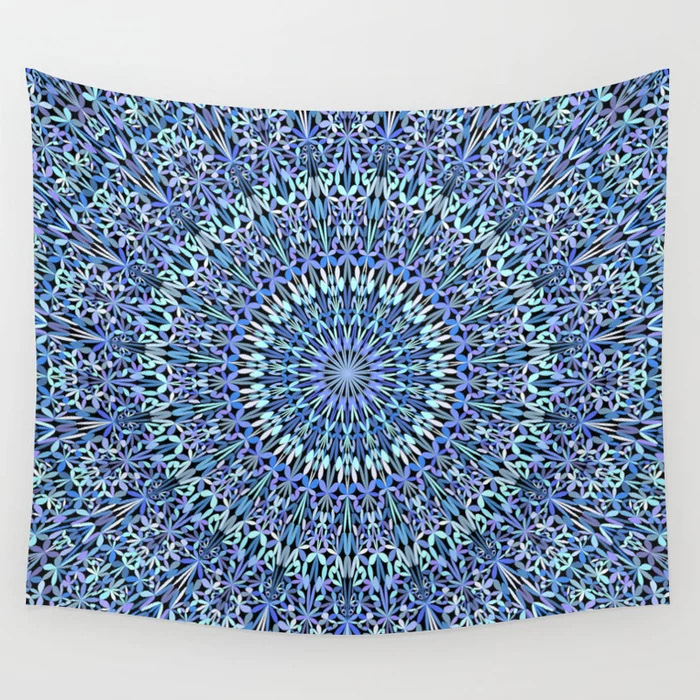 blue bohemian decor floral Interior Mandala Mandalas tapestry wall wall tapestry