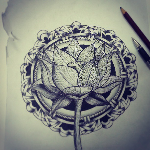Lotus koi hand drawing pattern lineart