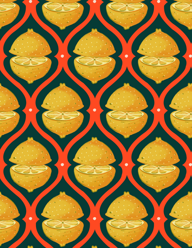 pattern illustration pattern textile fabric home decor home design home interior lemons honeybees floral