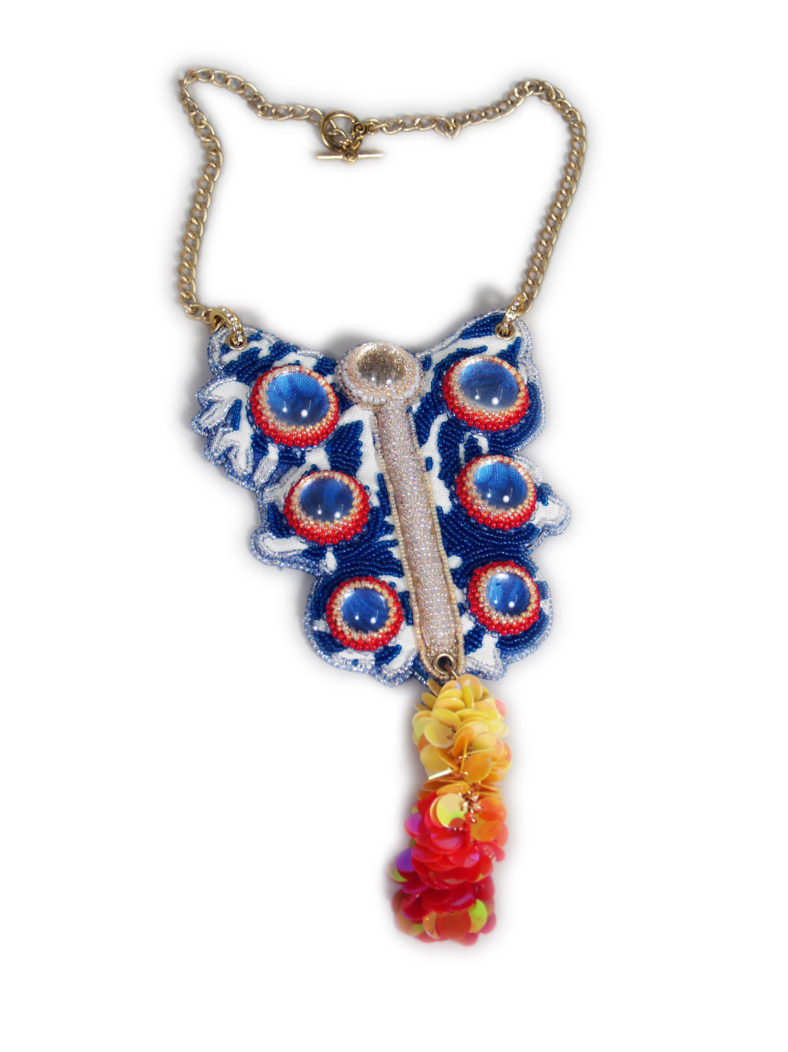 fiery  Colony  marrus  orthocanna  blue  red  acrylic  cabochon  Seed  bead  fabric  canvas  leather chain