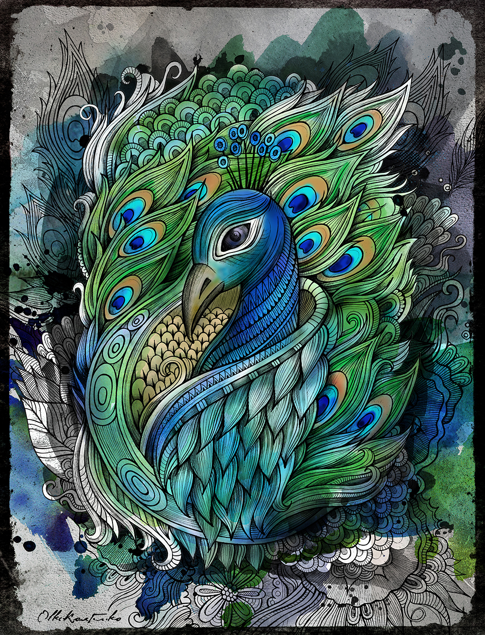 peacock bird art hand drawn doodles feathers Nature fauna animal sketch