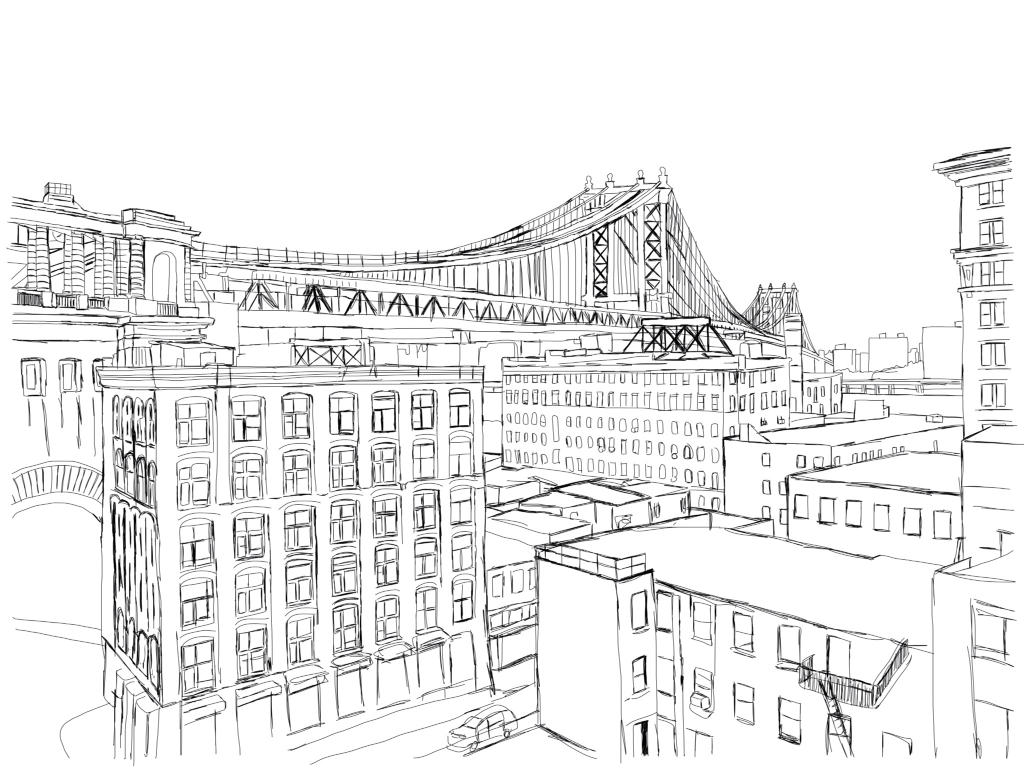 newyork ilustracion draw dibujo arquitectura puente edificio Brooklyn Manhattan wacom