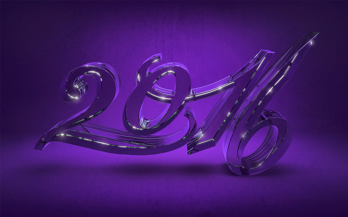new year celebrate type text Render 3D colour glass extrude