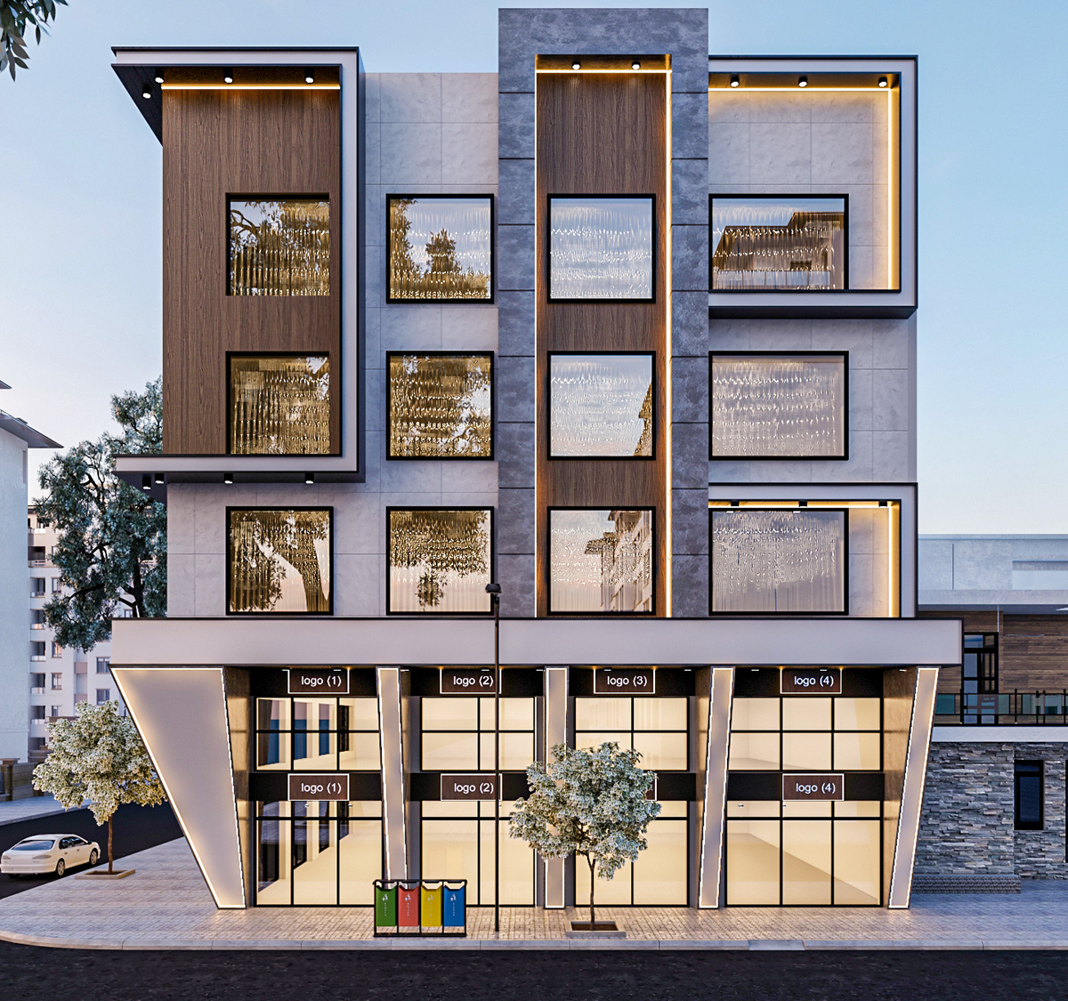 Facade design facade facades modern architecture exterior Render vray 3ds max visualization