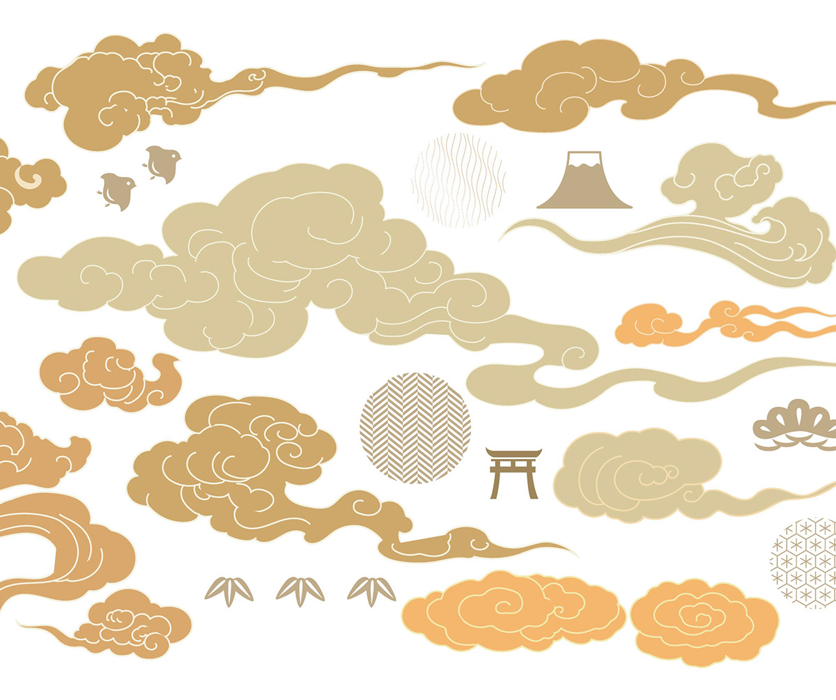Asian cloud symbols in oriental style. 