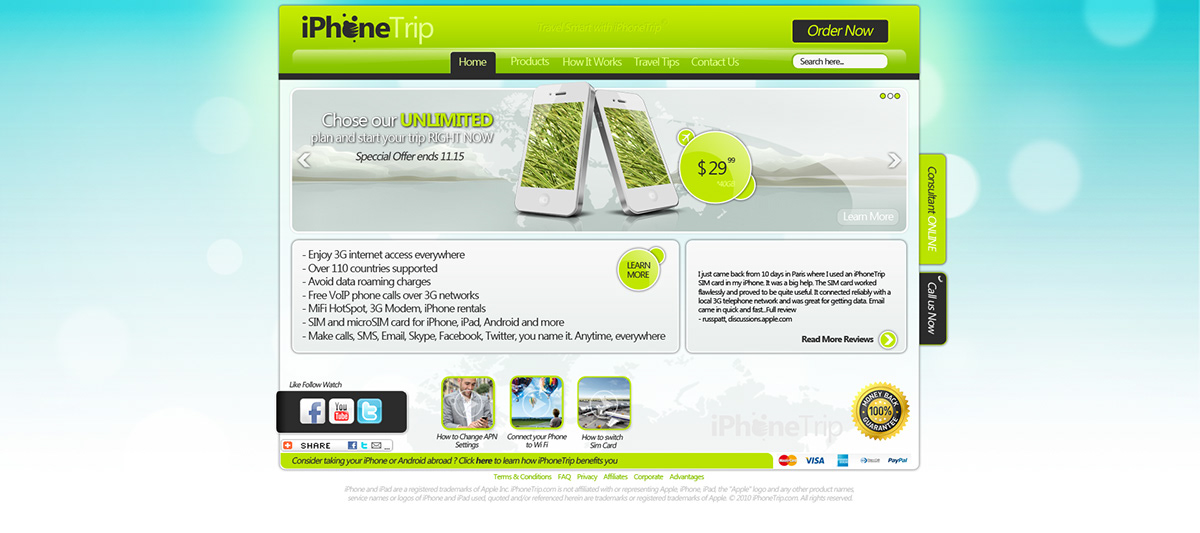 iphonetrip green site design Web