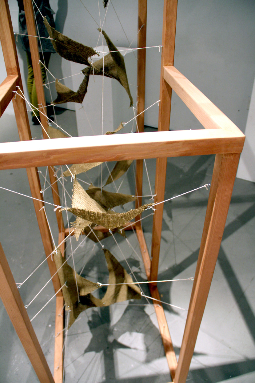Tyler Stockdale design art fine art sculpture woodworking stretched thin burlap string motion