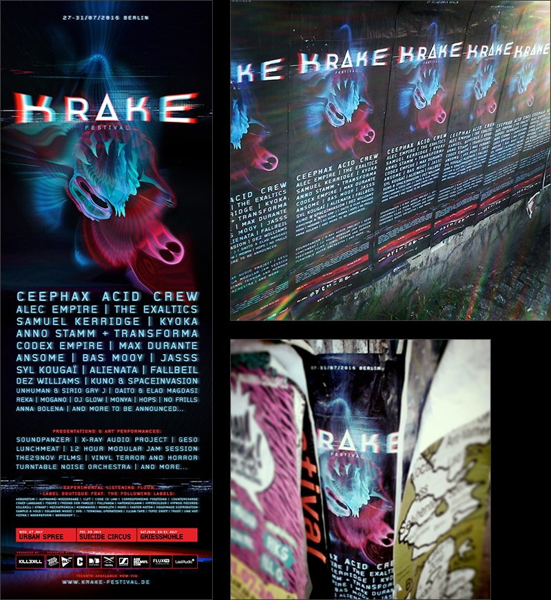 Krake Festival art direction  artwork vdmx geso berlin electronic music festival graphic design 