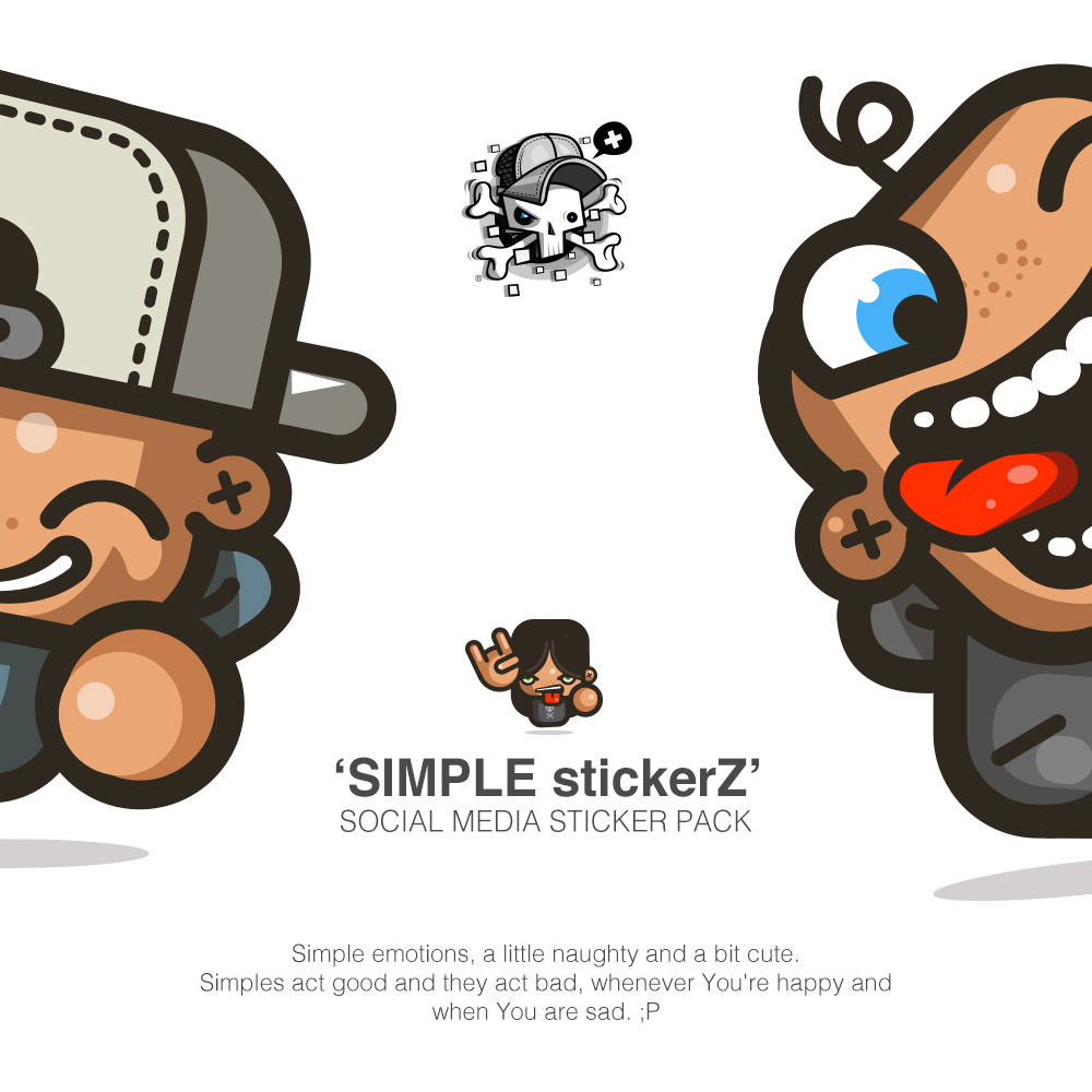stickers simple cartoon characters messenger WhatsApp kirpluk Character design  vector Illustrator