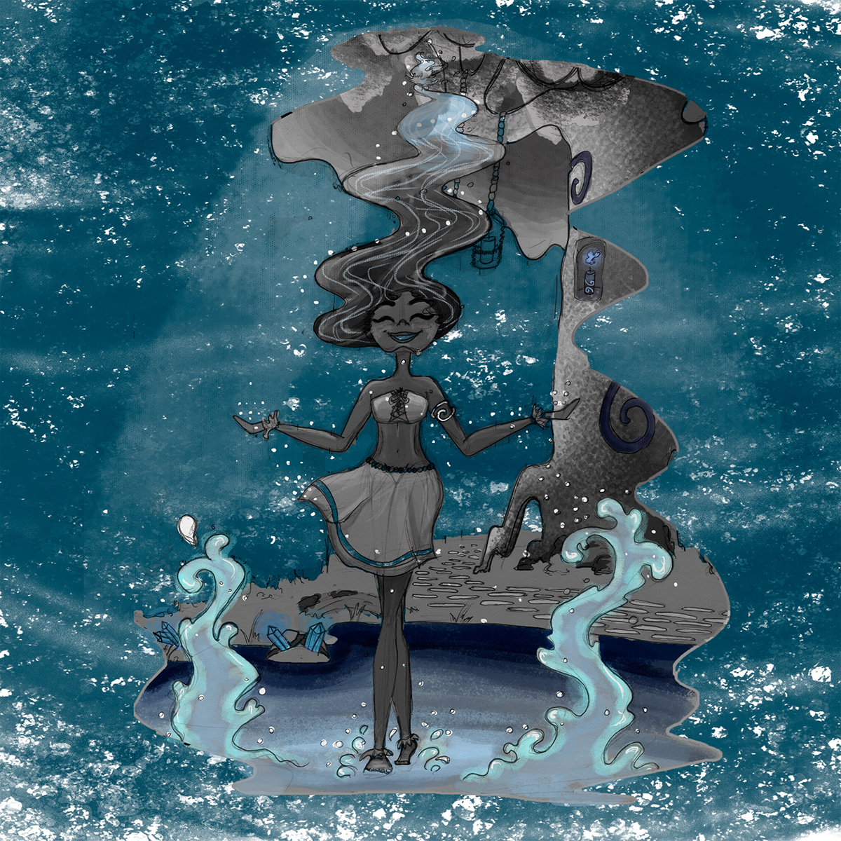 lani goddess human black White HAWAII water Magic   blue hue bend Water Bending bamboo Island