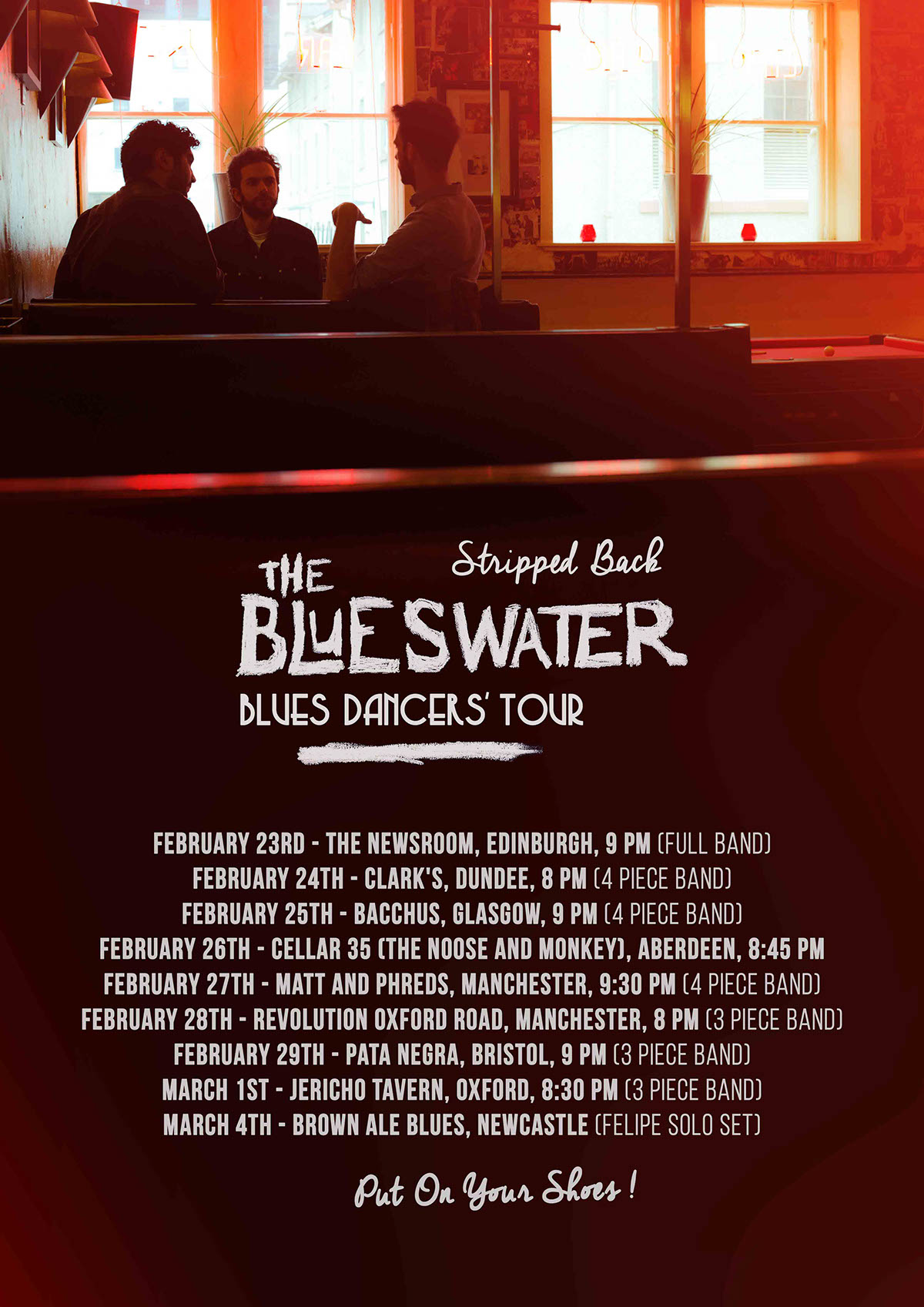 The Blueswater edinburgh Blues Dancers´ Tour blues poster red neon lights American Graffiti cafe