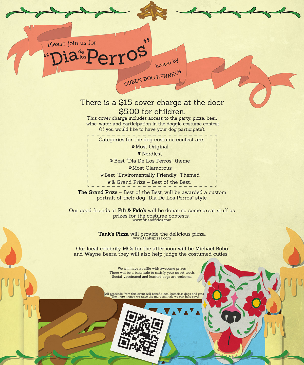 dia de los muertos poster kennel dogs Halloween flyer