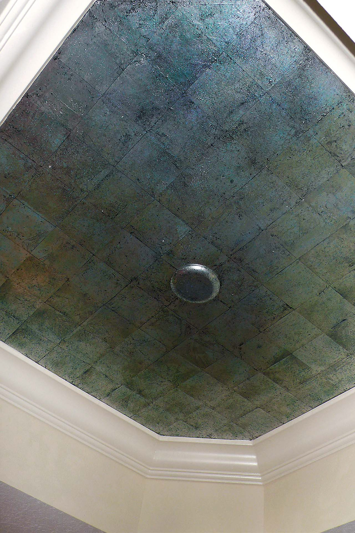 faux Mural tray ceiling dining room ceiling stuccolux Lusterstone metallic foil foyer foyer ceiling foyer tray ceiling