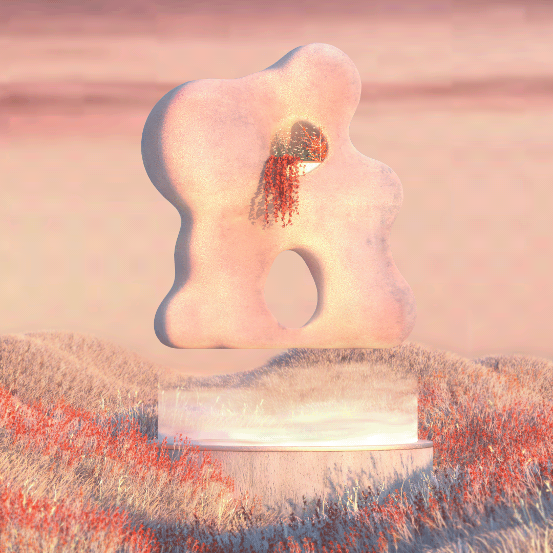 3d design cinema 4d ethereal Flowers graphic design  Landscape maxon motion graphics  pink Totem